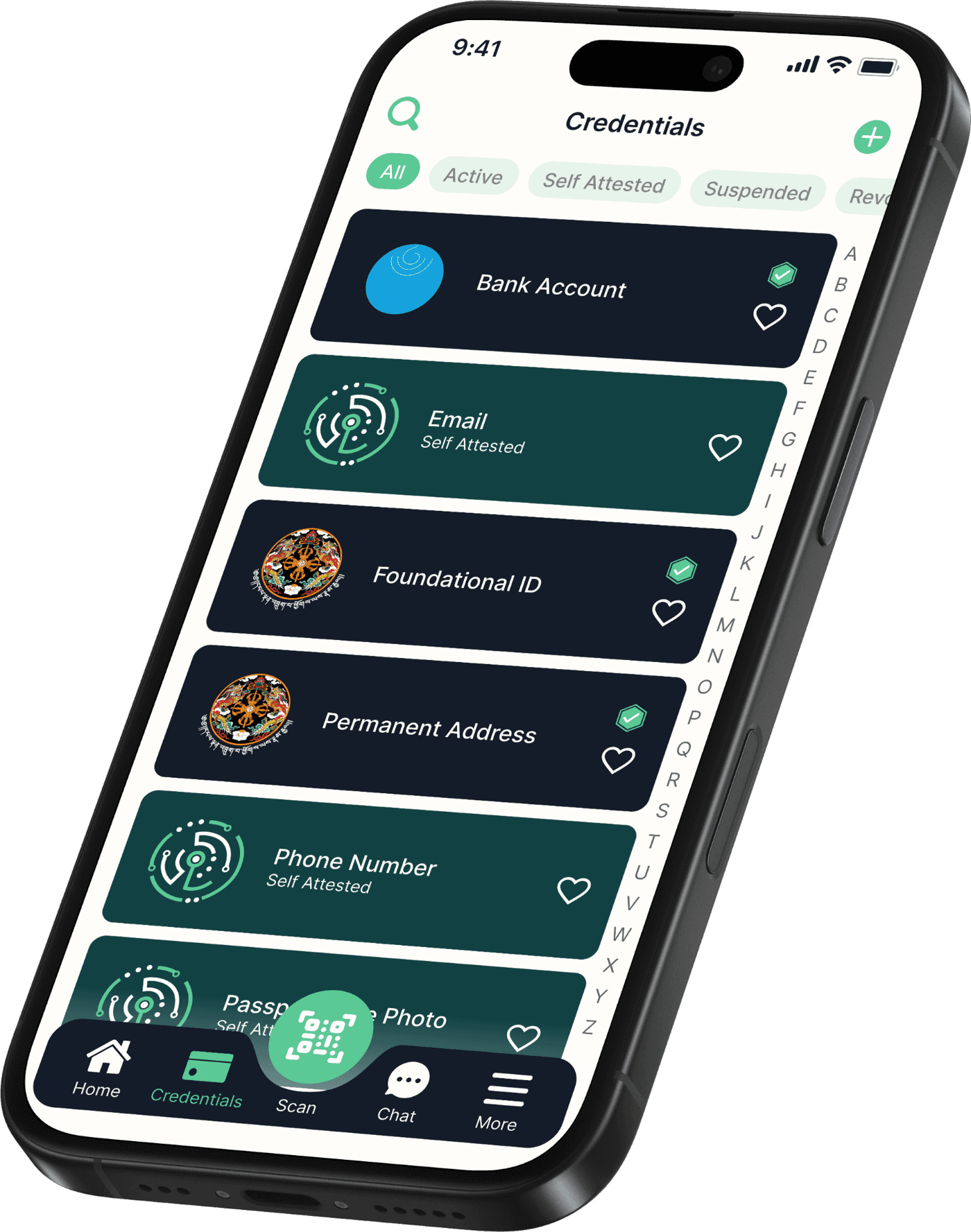 Bhutan NDI wallet — credentials list