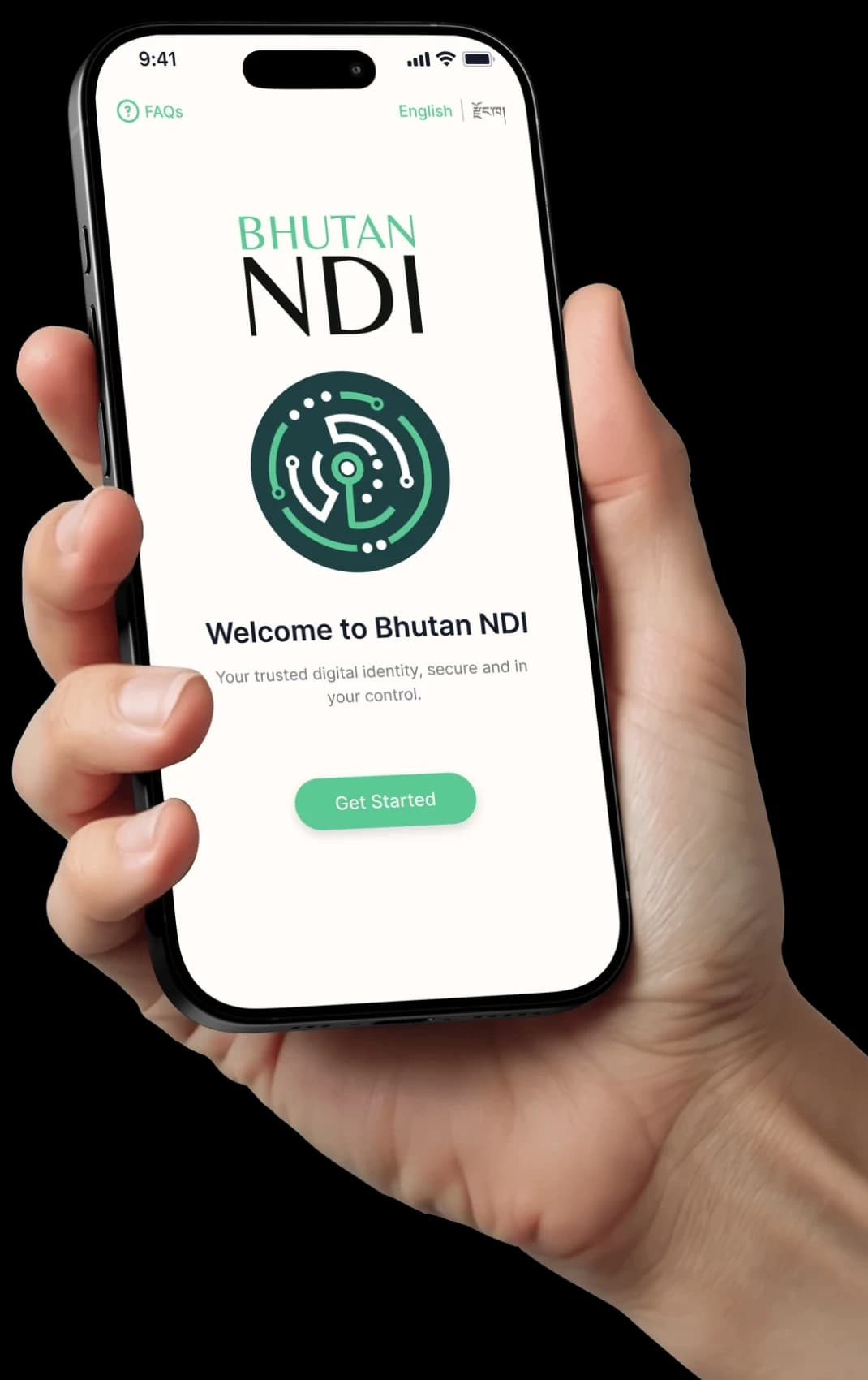 The Bhutan NDI wallet open on a phone, held in one hand